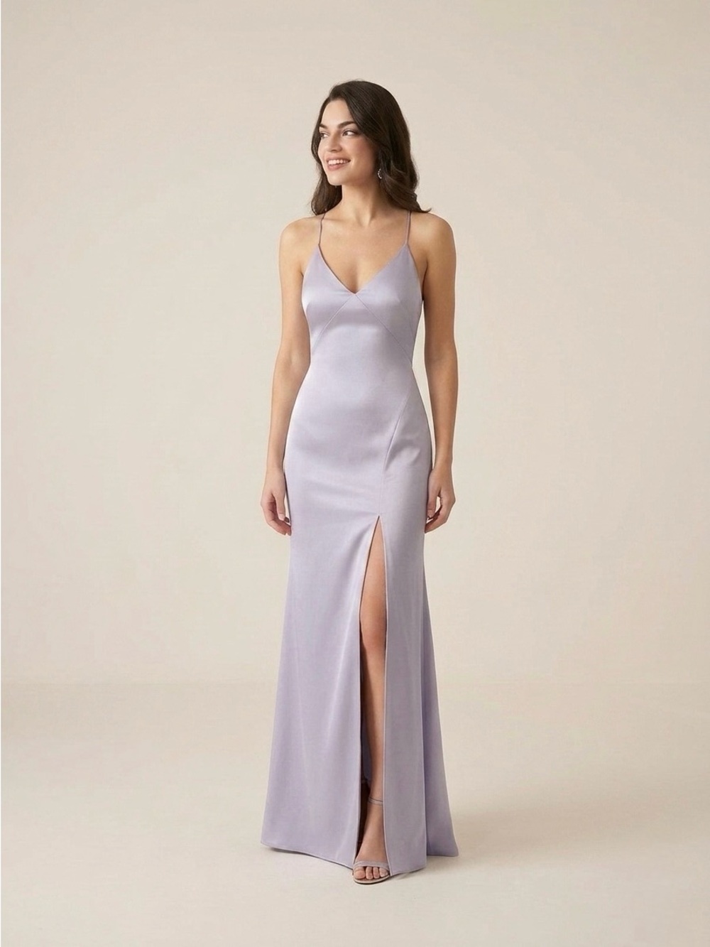 After Six V-Neck Convertible Strap Bias Slip Maxi Dress w/Front Slit Size S, NWT